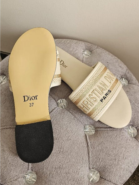 Embroidered Strap Slip-On Slides – Black & Beige - Image 7