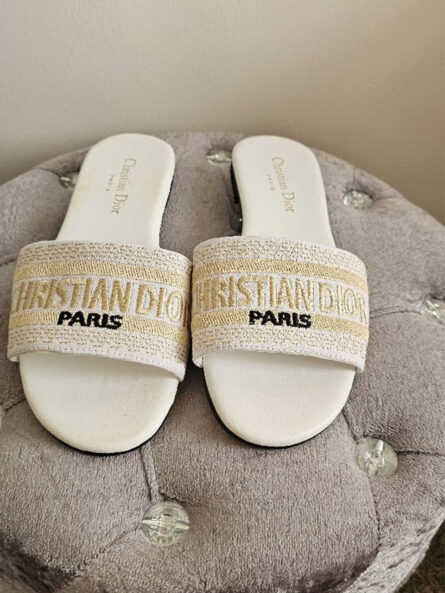 Embroidered Strap Slip-On Slides – Black & Beige - Image 6