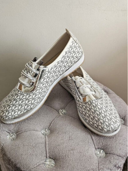 Elegant Monogram Lace-Up Sneakers Silver Accent - Image 5