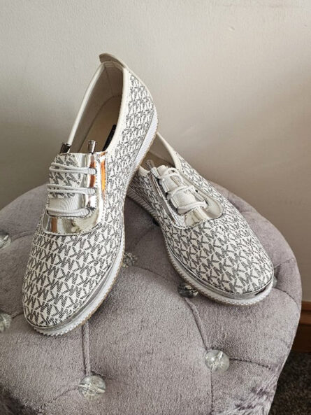 Elegant Monogram Lace-Up Sneakers Silver Accent - Image 6